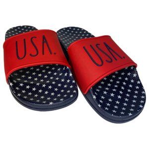 Rae Dunn USA Women's Size 9 Red White Blue Slides